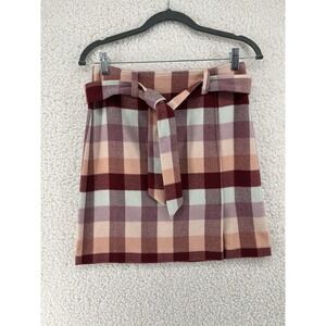 Belted Skirt Women's Petite 00P Plaid Pink Preppy Academia Office Siren